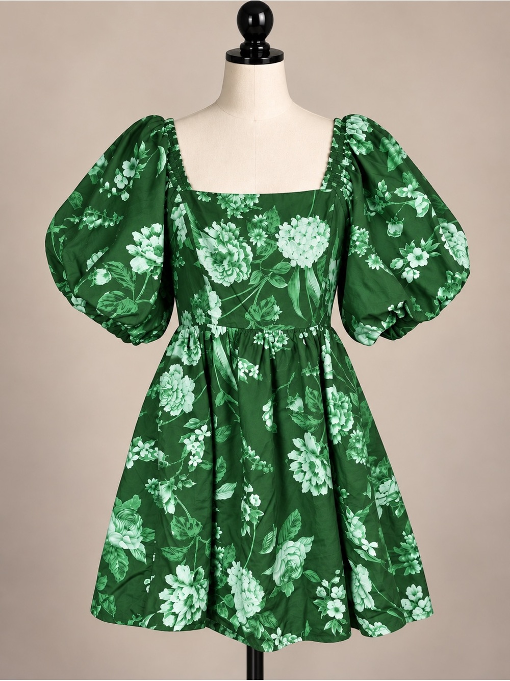 SugarLips Green Floral Puff Sleeve Smocked Back Mini Dress Medium